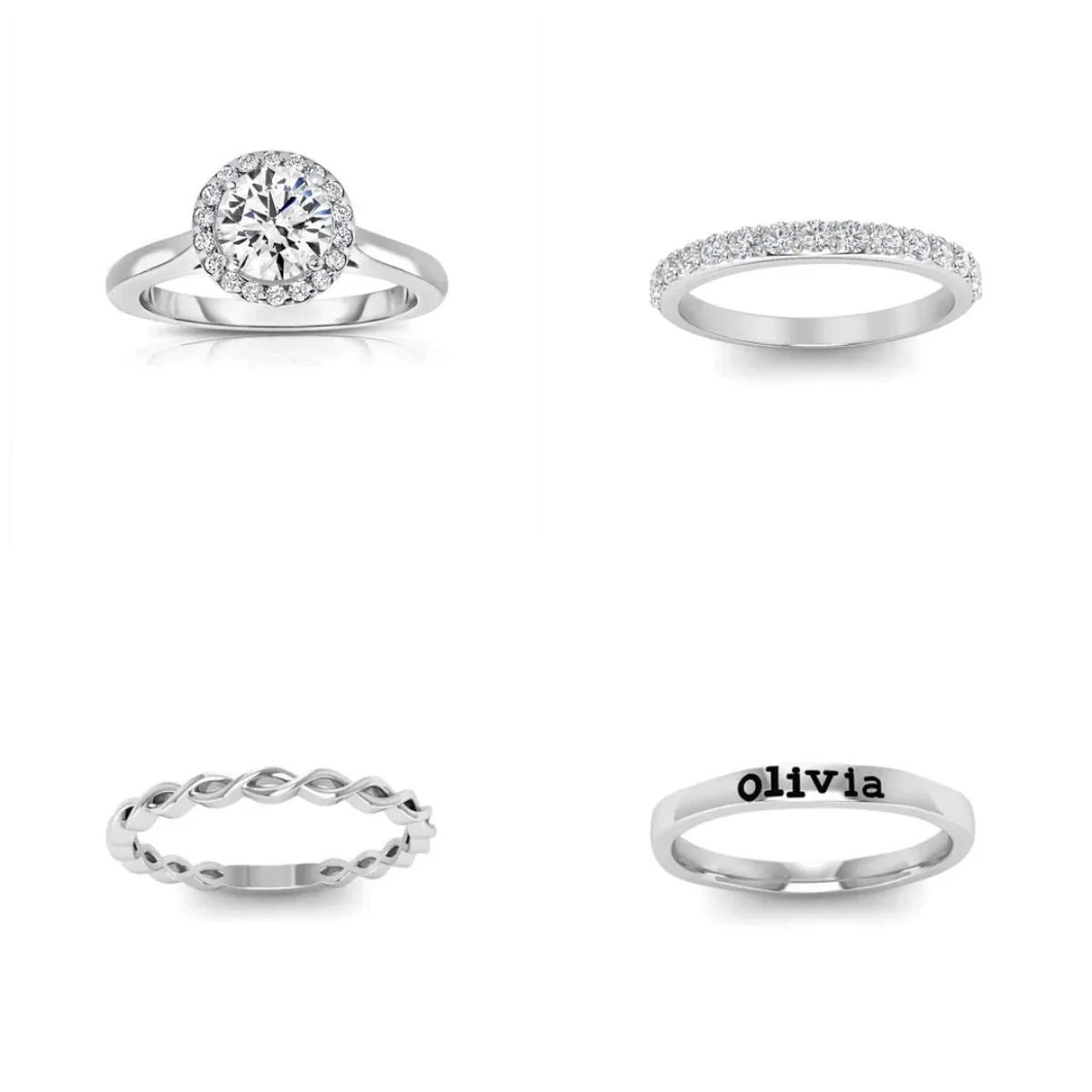 Personalized Couple Halo Engagement Ring Stack - Image 9