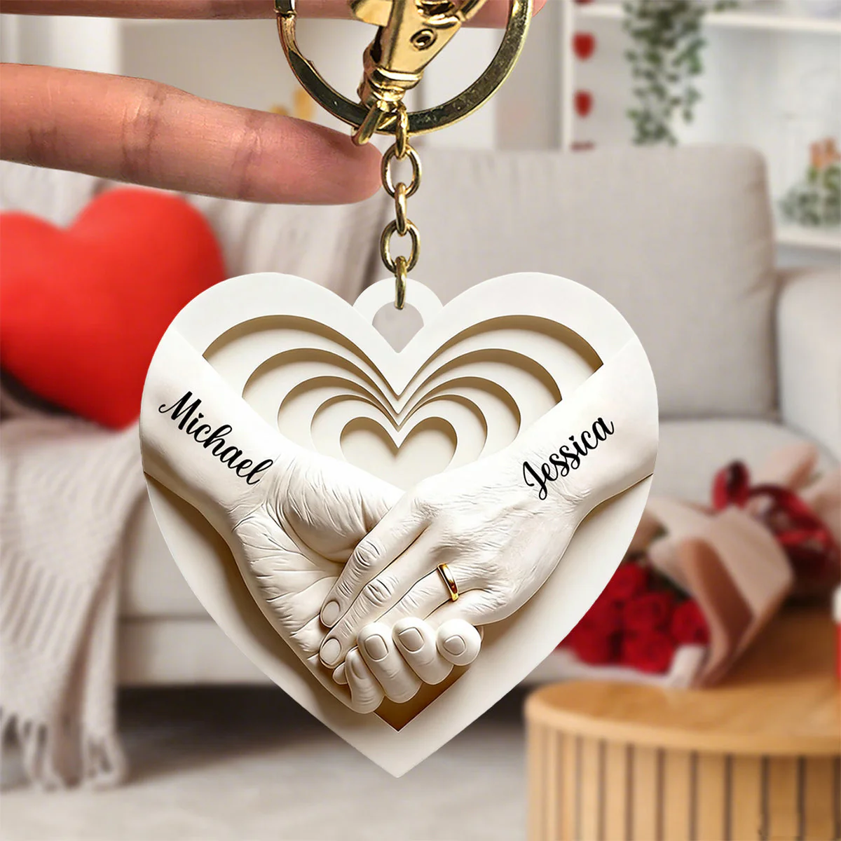 Personalized Couple Hand in Hand Keychain,Anniversary Valentines Gift - Image 2