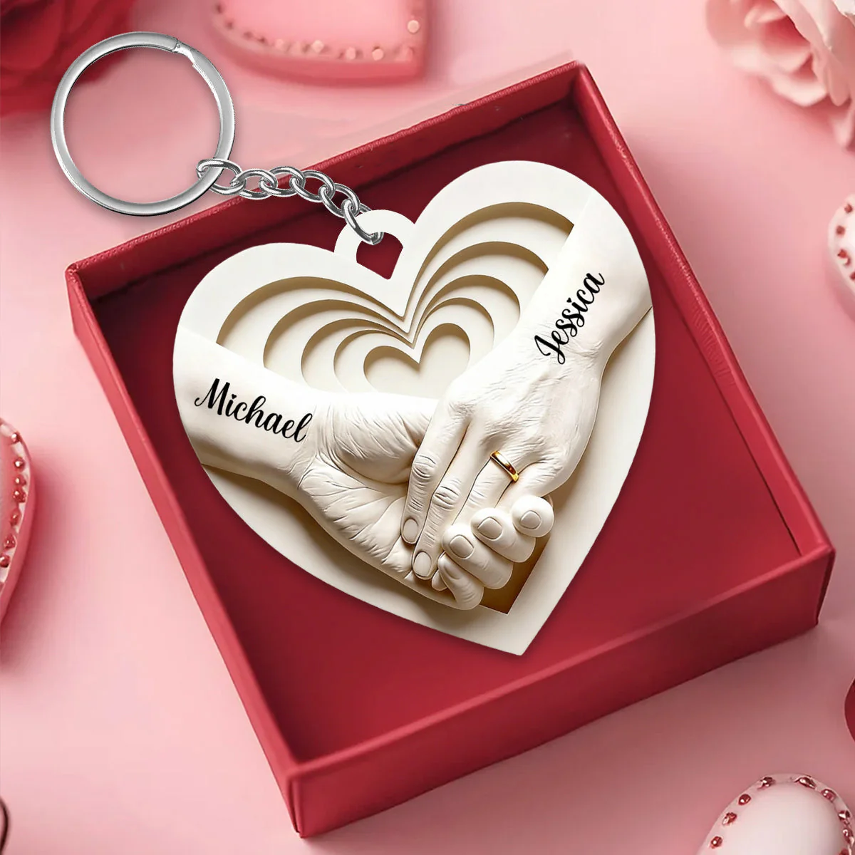 Personalized Couple Hand in Hand Keychain,Anniversary Valentines Gift - Image 4