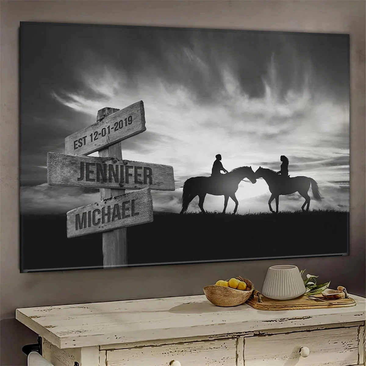 Personalized Couple Horse Horizon Names Poster - Image 4