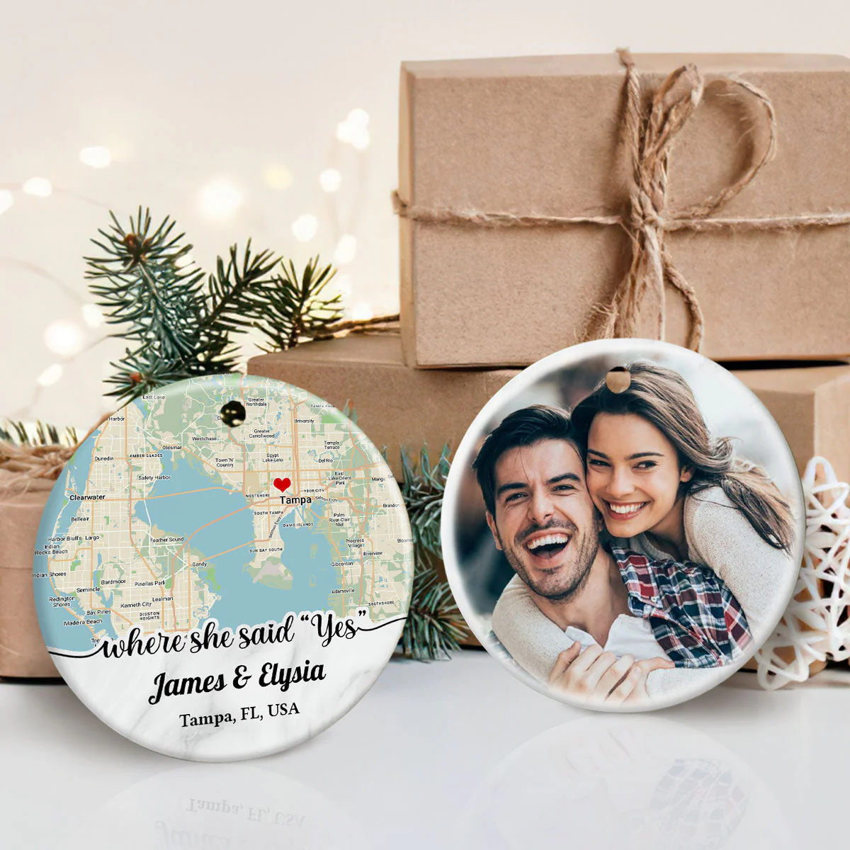 Personalized Couple Location Map Engagement Ornament - Custom Map & Photo Gift - Image 4