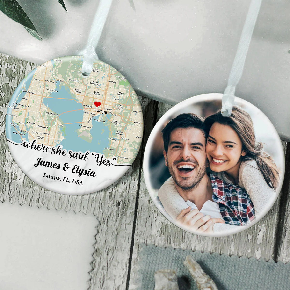 Personalized Couple Location Map Engagement Ornament - Custom Map & Photo Gift - Image 5