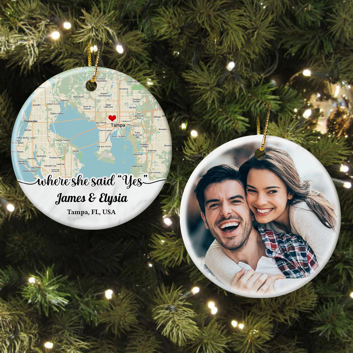 Personalized Couple Location Map Engagement Ornament - Custom Map & Photo Gift - Image 6
