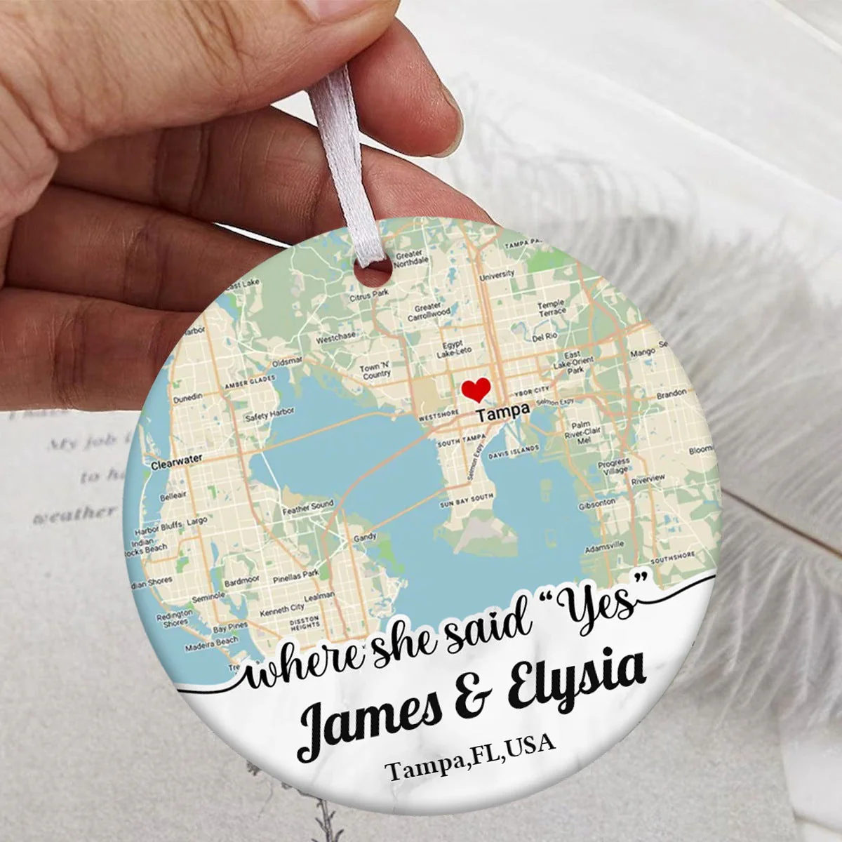 Personalized Couple Location Map Engagement Ornament - Custom Map & Photo Gift - Image 7
