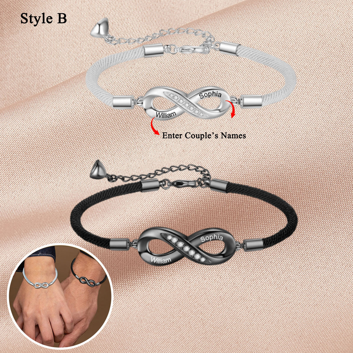 Personalized Couple Names Infinity Bracelets Set - Gift For Couple - Image 2