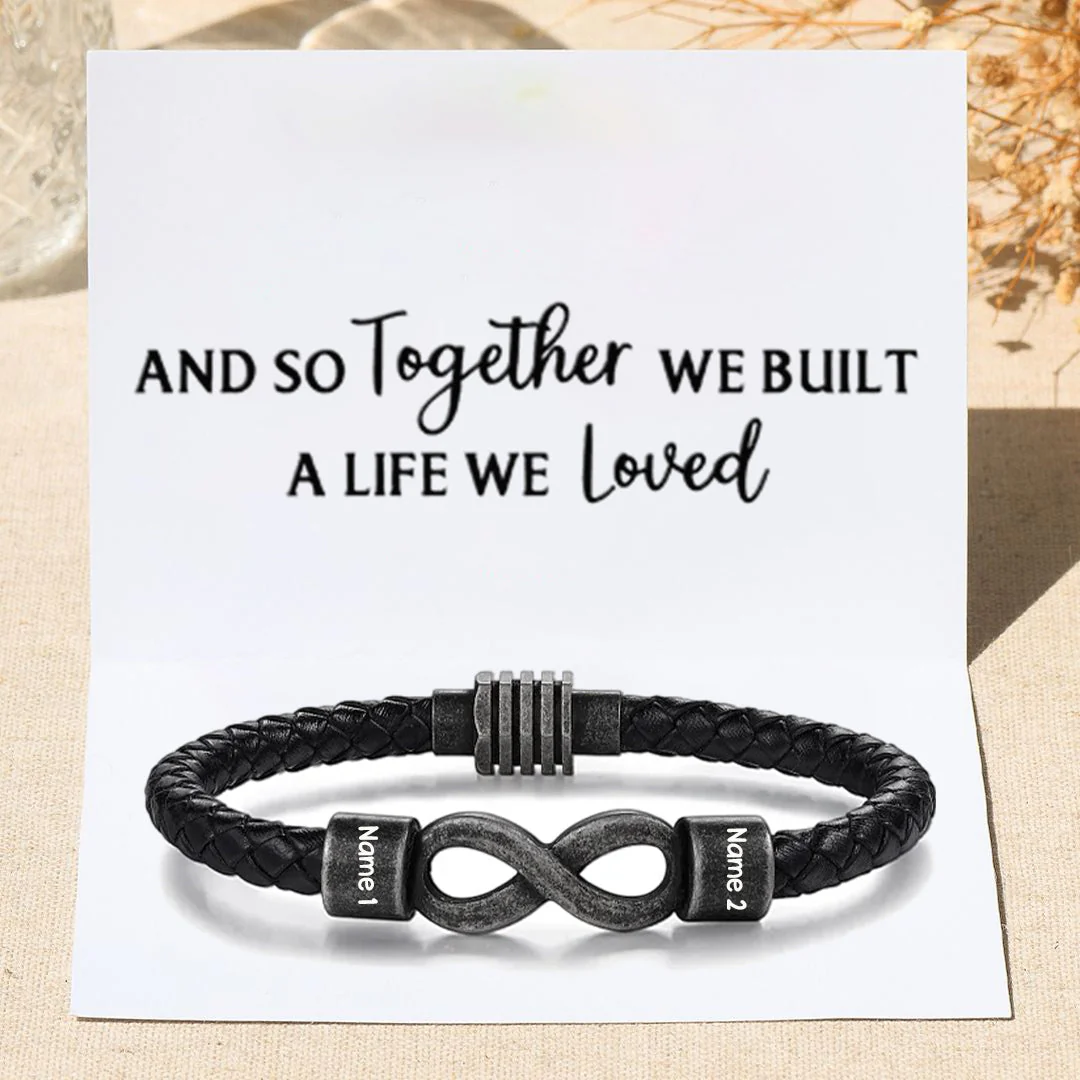 Personalized Couple names Leather Bracelet - Image 2