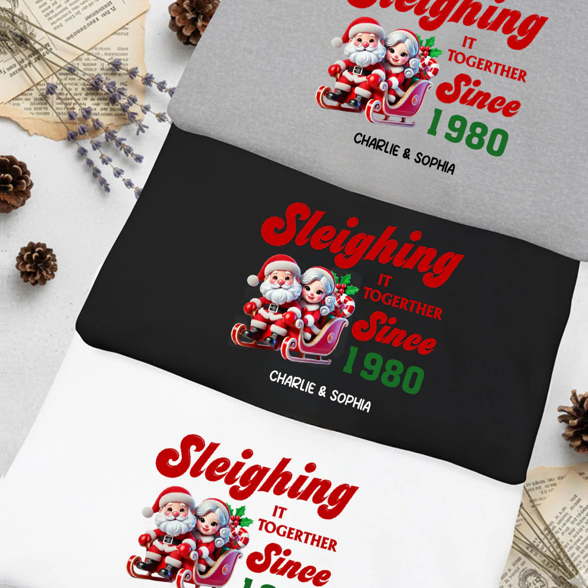 Personalized Couples Christmas Hoodie, Couple Matching,Santa and Mrs. Claus Together Since - Image 2