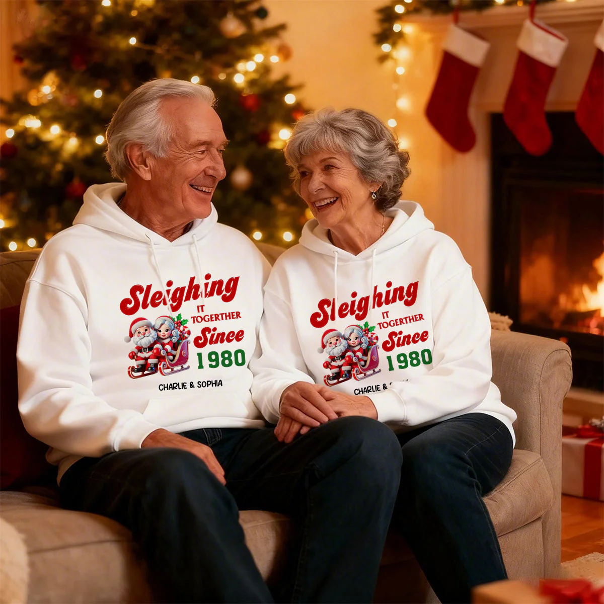 Personalized Couples Christmas Hoodie, Couple Matching,Santa and Mrs. Claus Together Since - Image 6