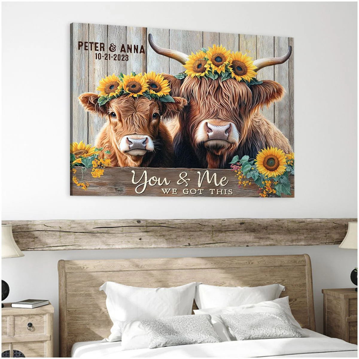 Personalized Couples Gifts Rustic Farmhouse Decor Highland Cows Canvas - Image 2