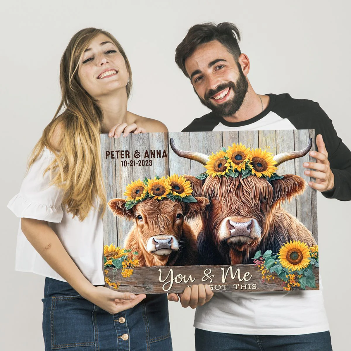 Personalized Couples Gifts Rustic Farmhouse Decor Highland Cows Canvas - Image 3