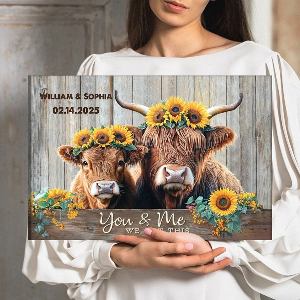 Personalized Couples Gifts Rustic Farmhouse Decor Highland Cows Canvas - Image 5