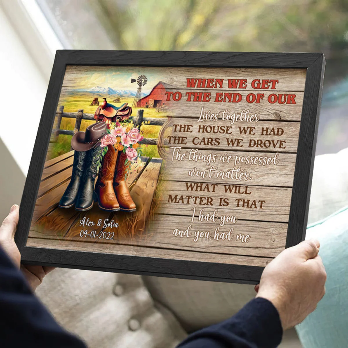 Personalized Cowboy Couple Boots on Western Farm Canvas/Poster - Image 5