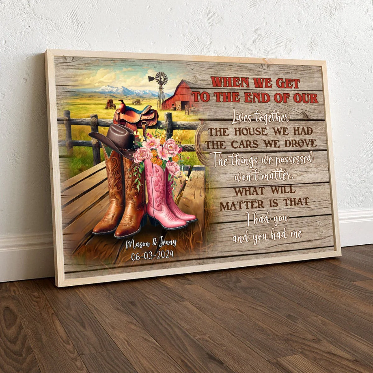 Personalized Cowboy Couple Boots on Western Farm Canvas/Poster - Image 6
