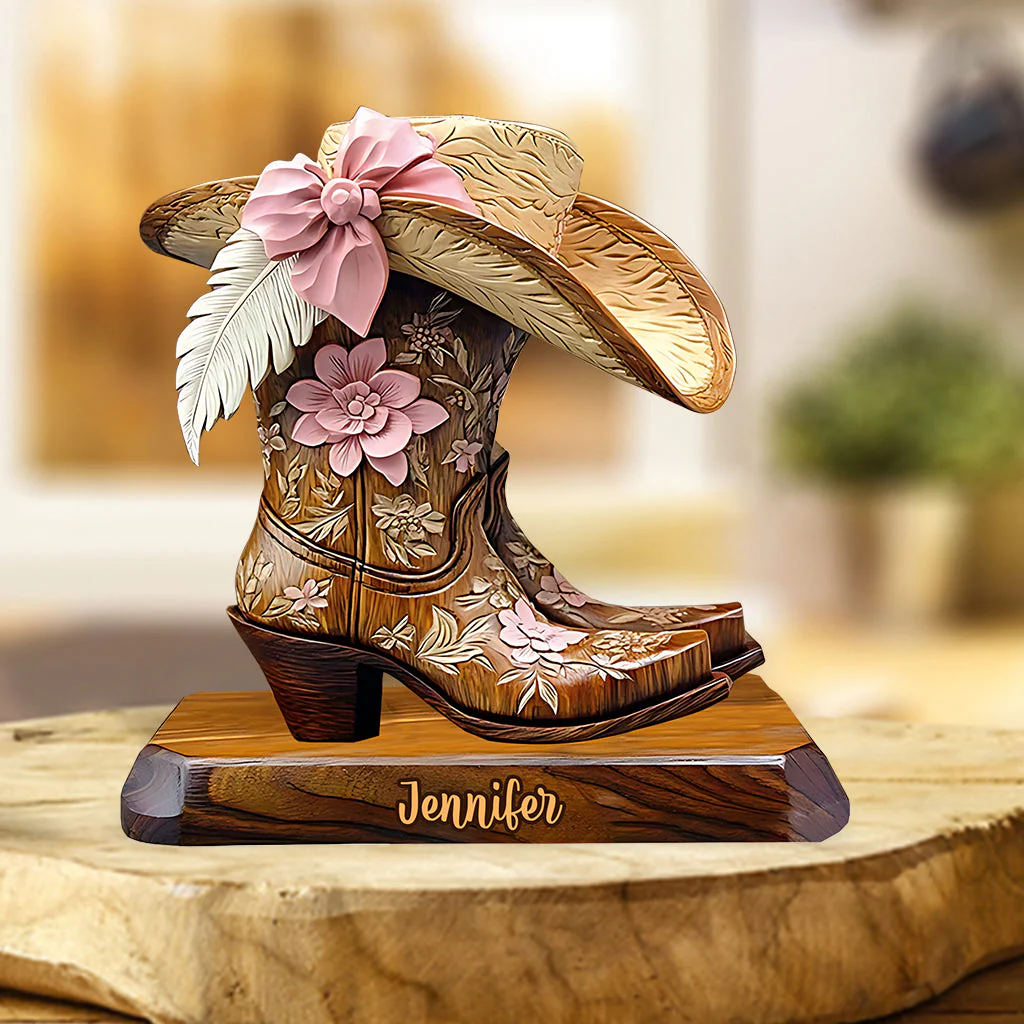 Personalized Cowgirl Boots Custom Shaped Acrylic Plaque - Image 4
