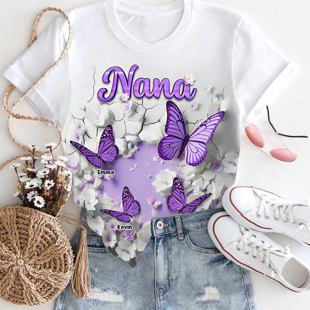 Personalized Crack In A Wall Butterfly All-over Print T Shirt Gift For Grandma - Image 2