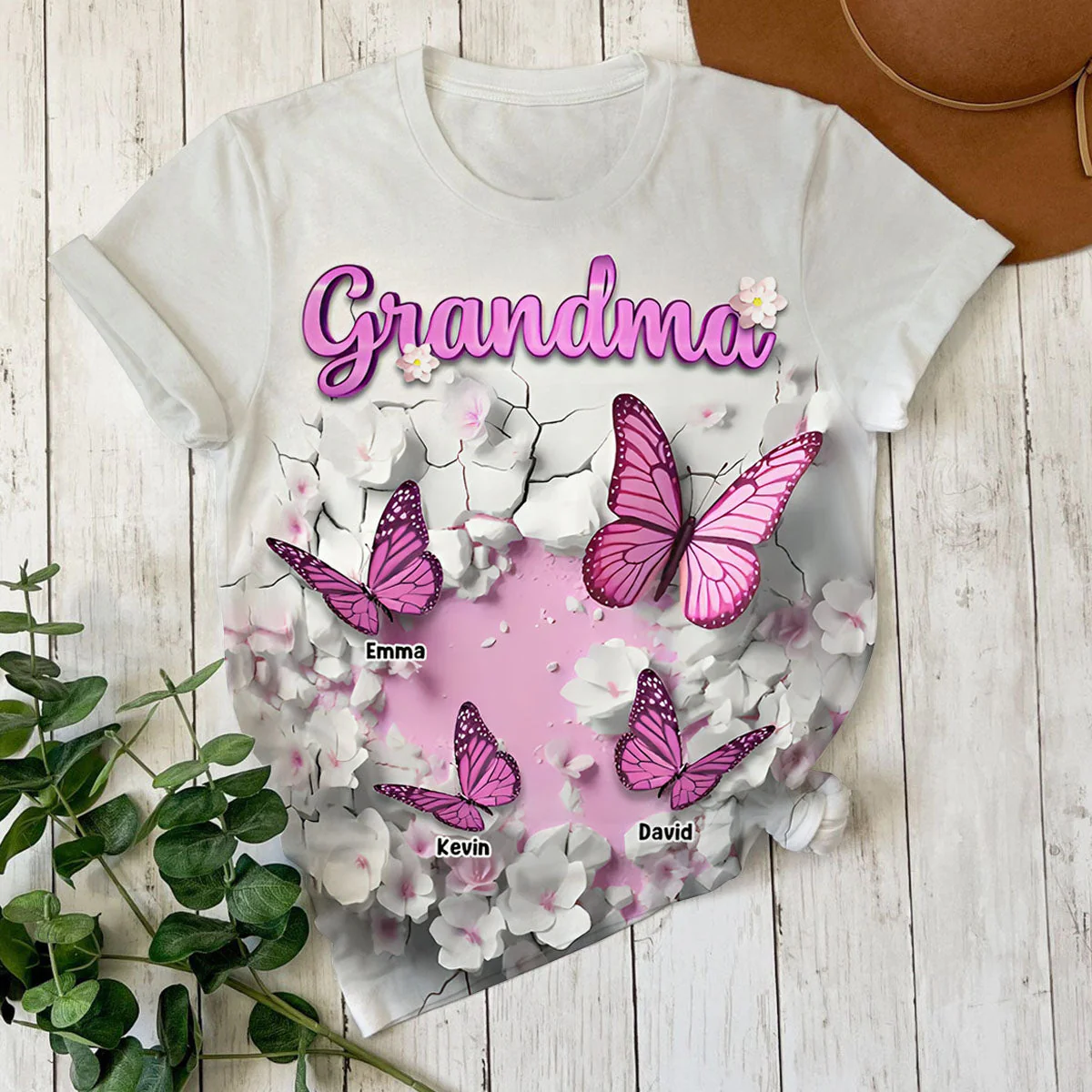 Personalized Crack In A Wall Butterfly All-over Print T Shirt Gift For Grandma - Image 3