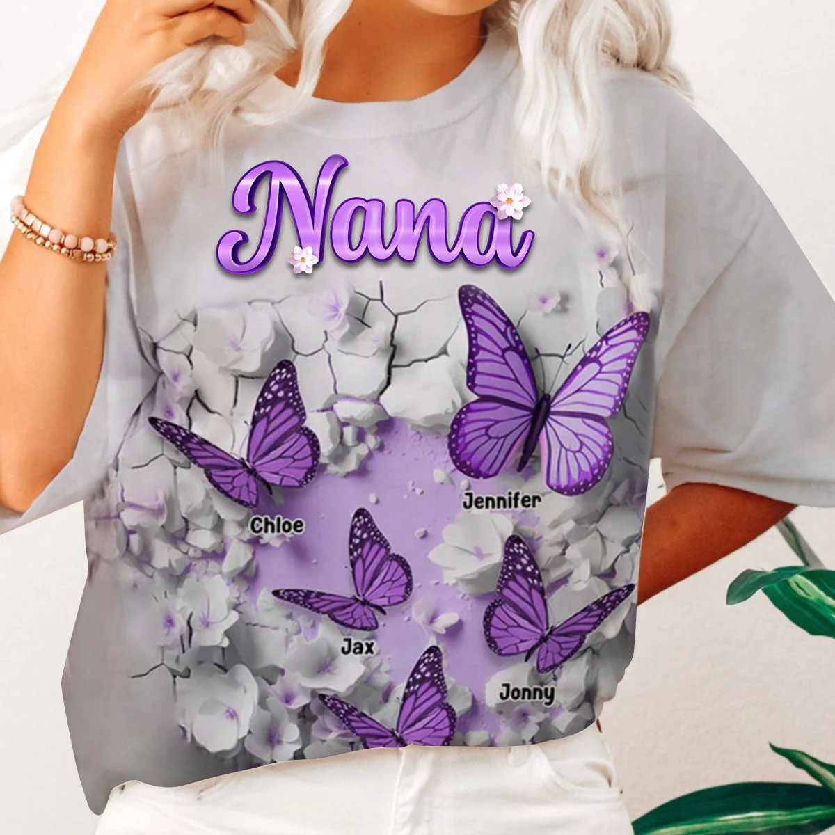 Personalized Crack In A Wall Butterfly All-over Print T Shirt Gift For Grandma - Image 6