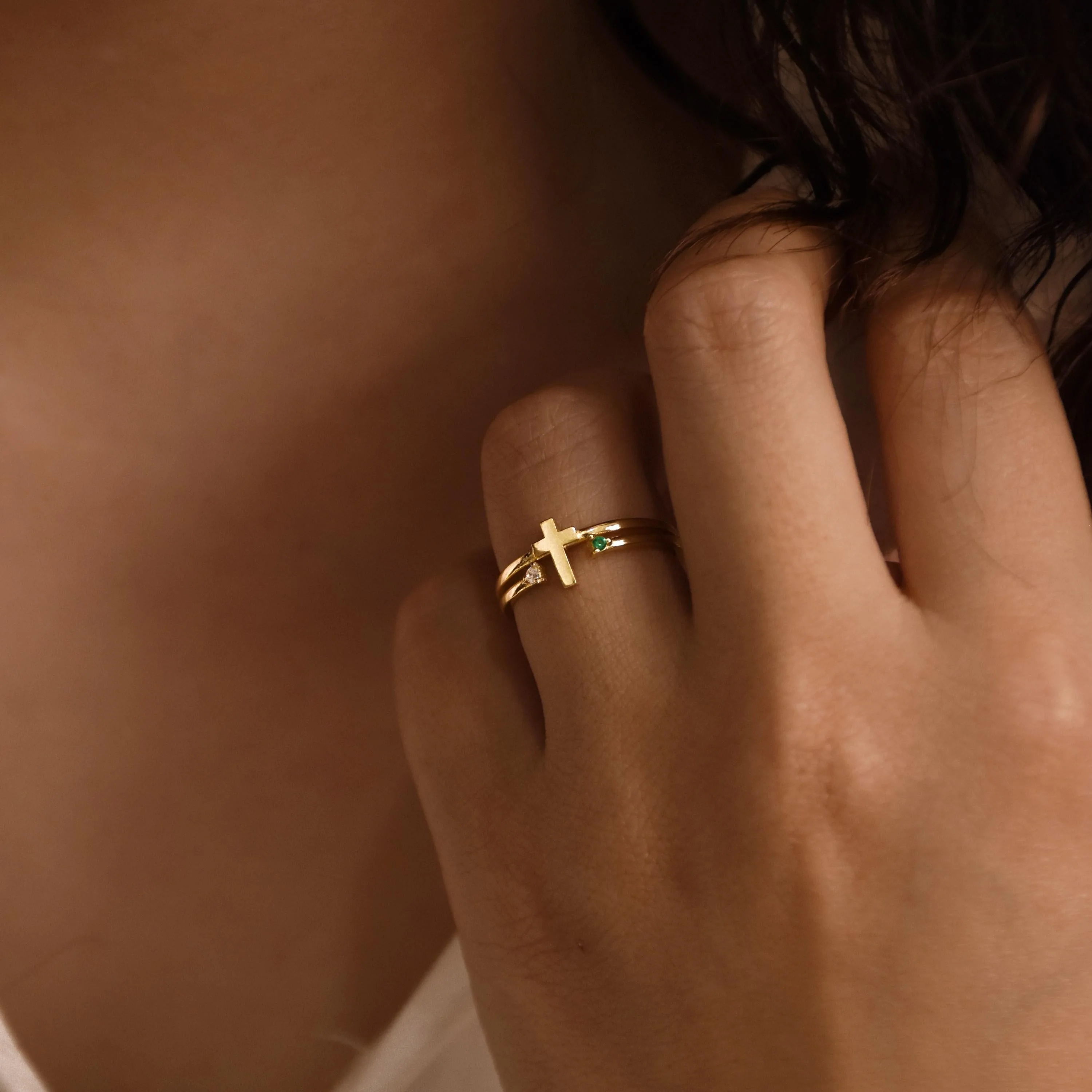 Personalized Cross Birthstone Ring for Women Mom Ring Best Friend Gift - Image 2