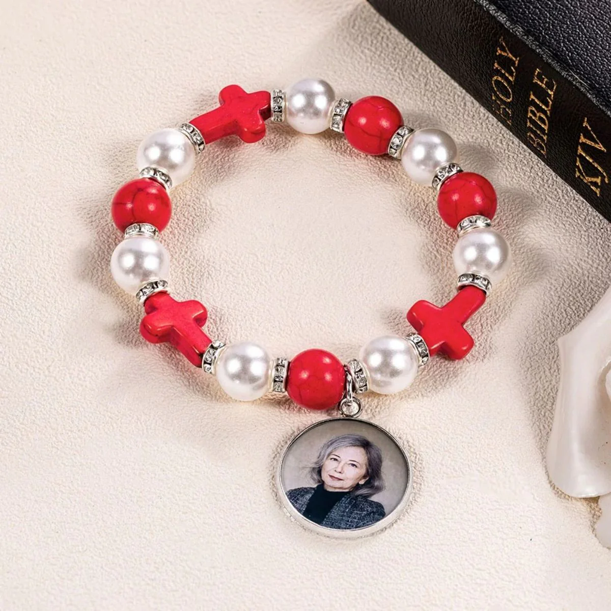Personalized Cross Elastic Cord Commemorative Bracelet With Angel Wings - Image 7