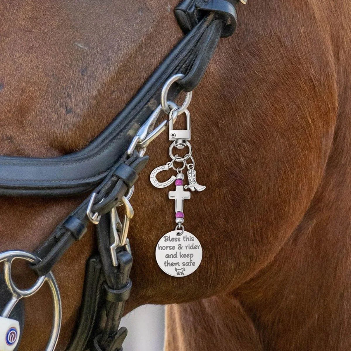 Personalized Cross Horseshoe Horse Saddle Beads Charm With Name - Image 2