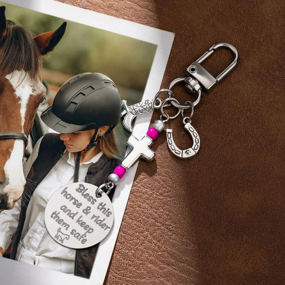 Personalized Cross Horseshoe Horse Saddle Beads Charm With Name - Image 3