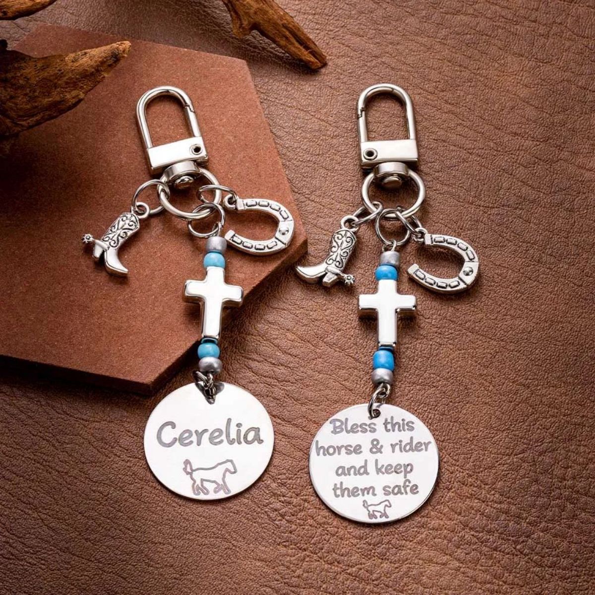 Personalized Cross Horseshoe Horse Saddle Beads Charm With Name - Image 5