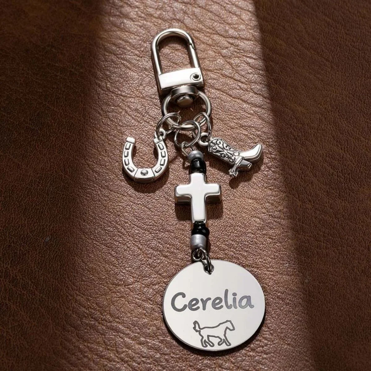Personalized Cross Horseshoe Horse Saddle Beads Charm With Name - Image 6