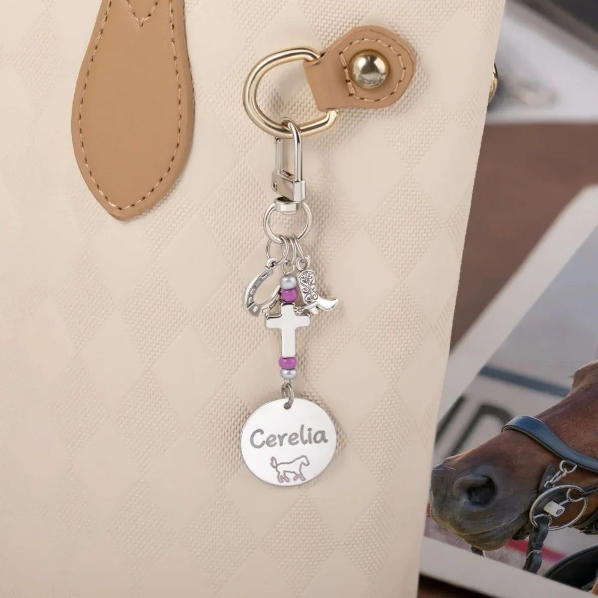 Personalized Cross Horseshoe Horse Saddle Beads Charm With Name - Image 7