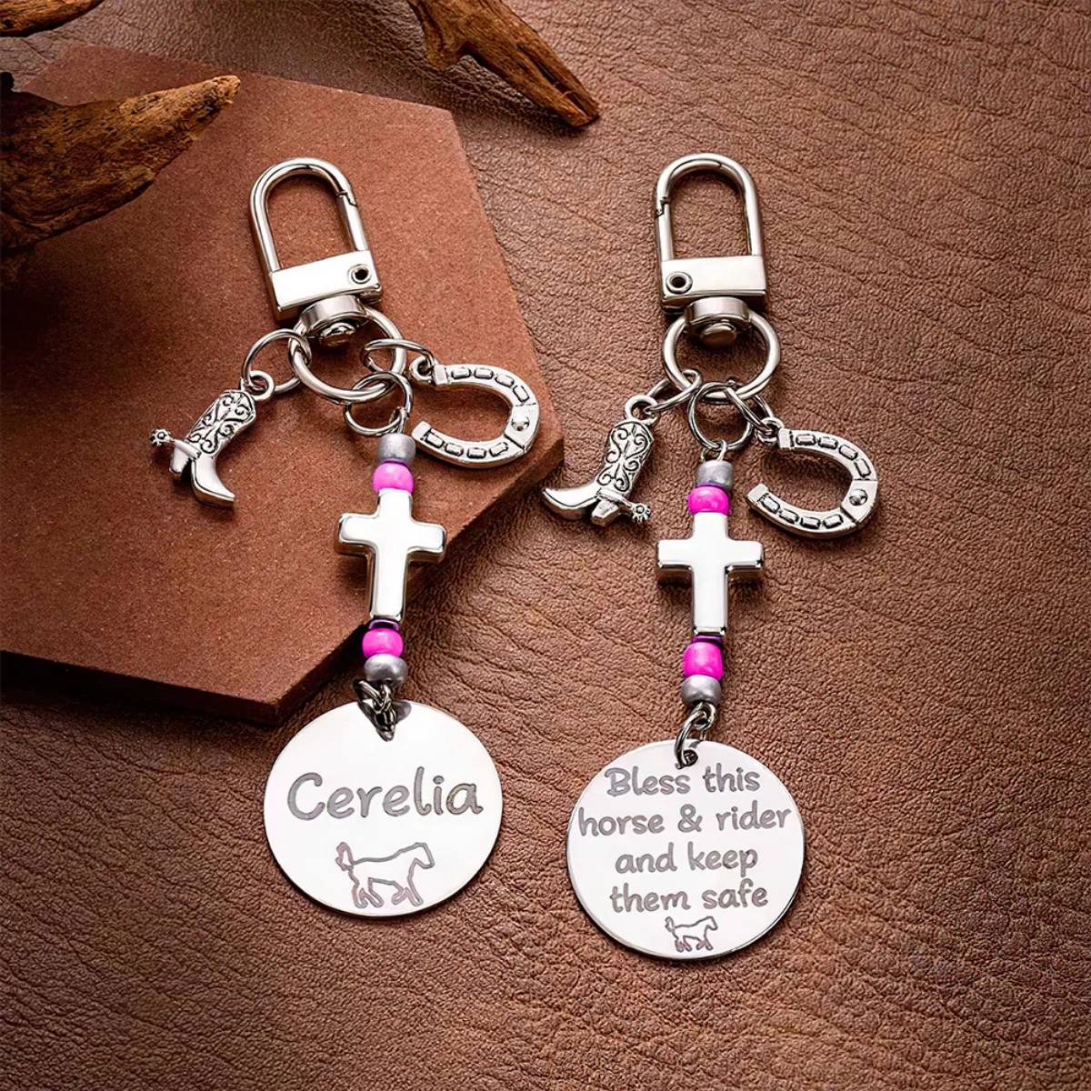 Personalized Cross Horseshoe Horse Saddle Beads Charm With Name - Image 8
