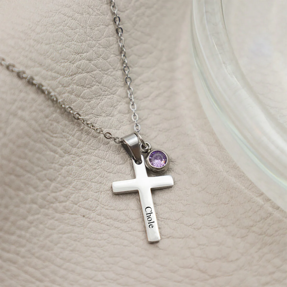Personalized cross necklace with birthstone, confirmation gift for her - Image 2