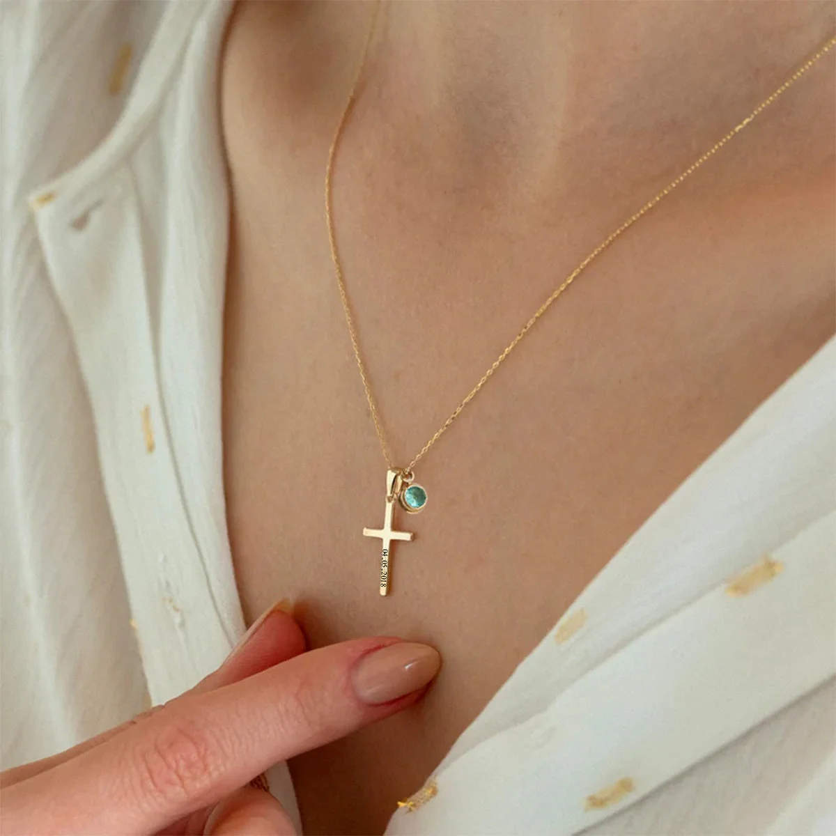 Personalized cross necklace with birthstone, confirmation gift for her - Image 3