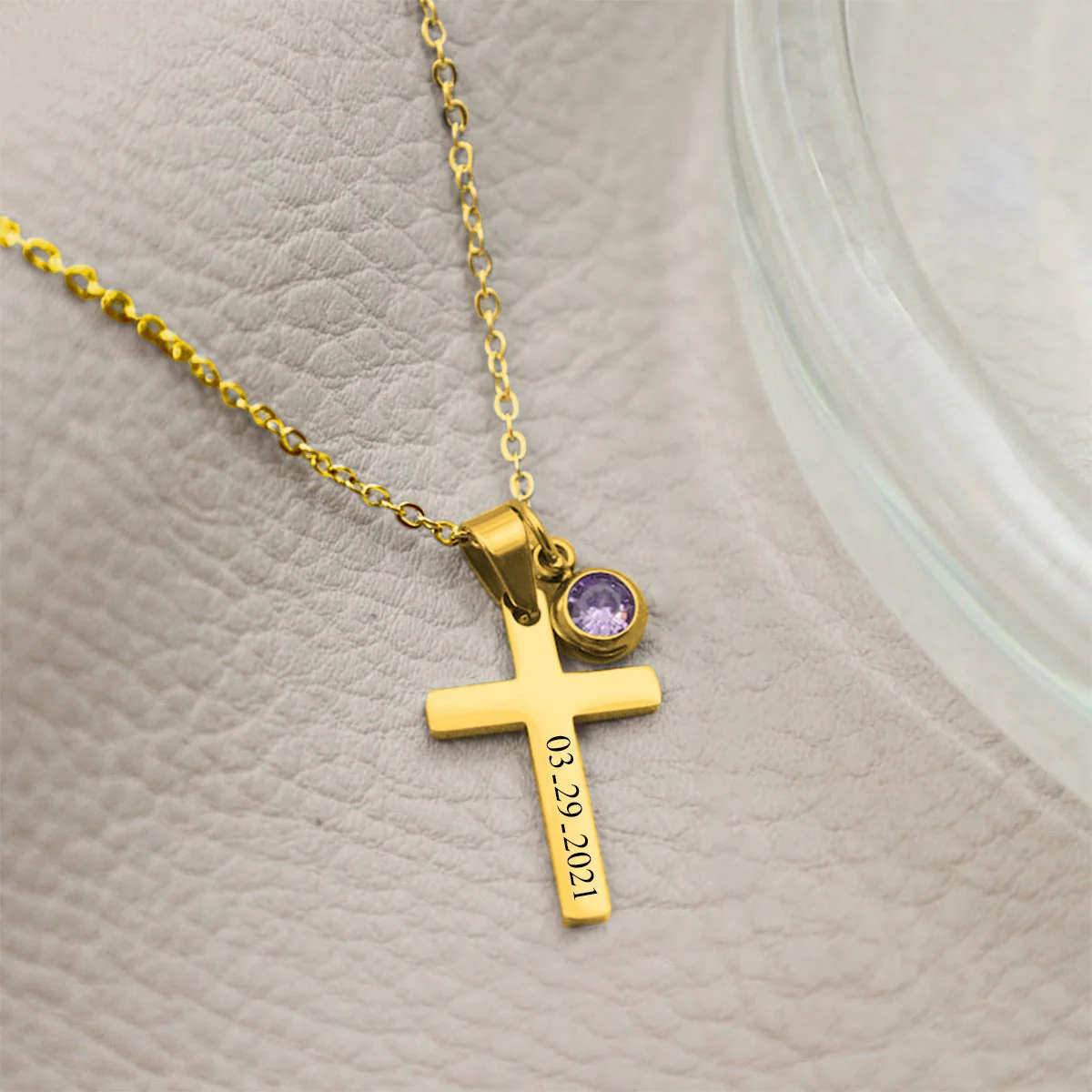 Personalized cross necklace with birthstone, confirmation gift for her - Image 4