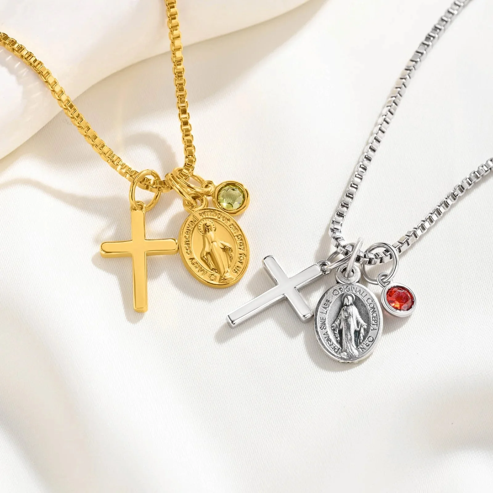 Personalized Cross Necklace with Birthstone, Dainty Religious Jewelry - Image 3