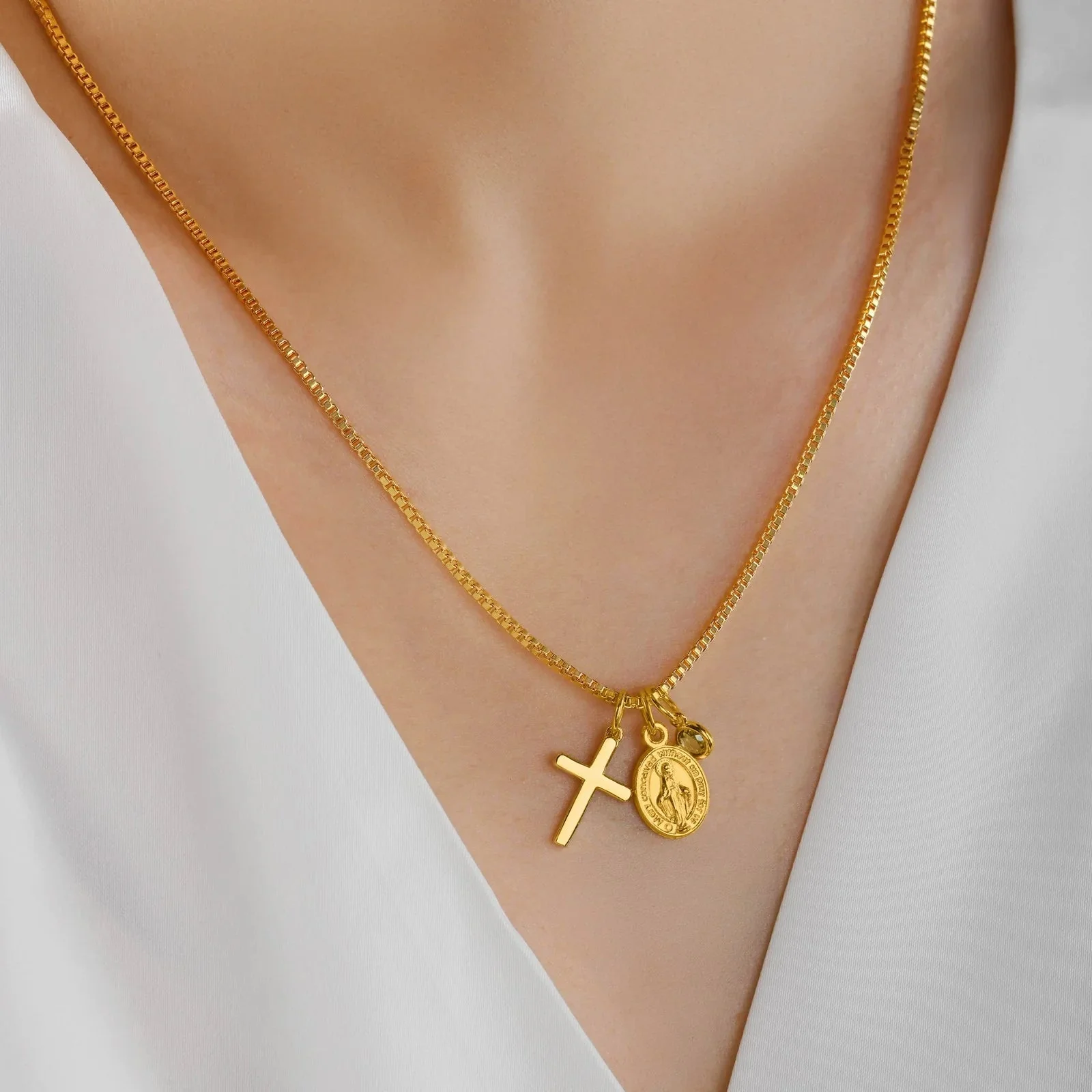 Personalized Cross Necklace with Birthstone, Dainty Religious Jewelry - Image 5