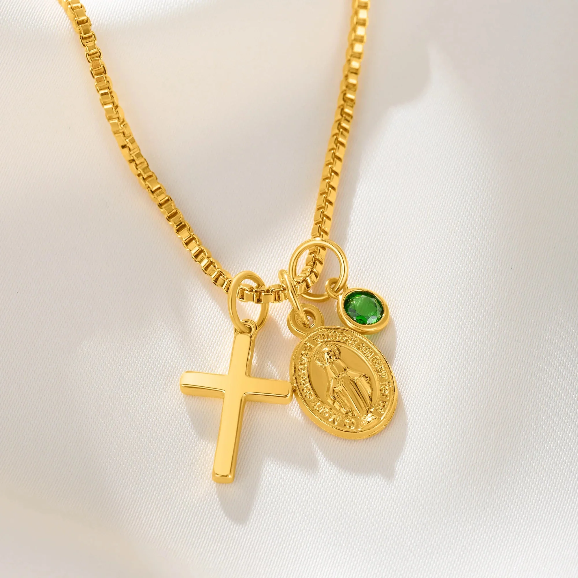 Personalized Cross Necklace with Birthstone, Dainty Religious Jewelry - Image 6
