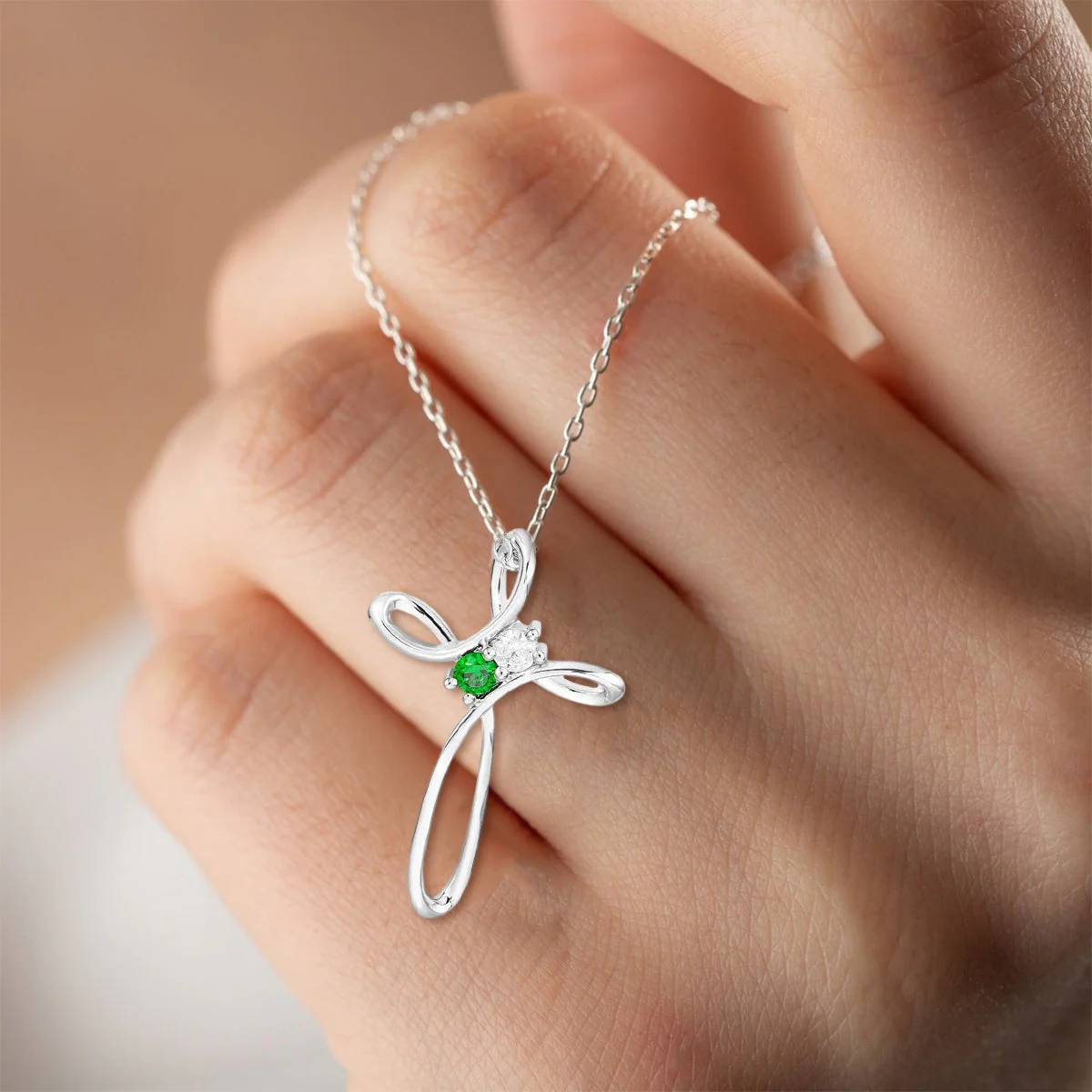 Personalized Cross Necklace with Custom Birthstones - Image 10
