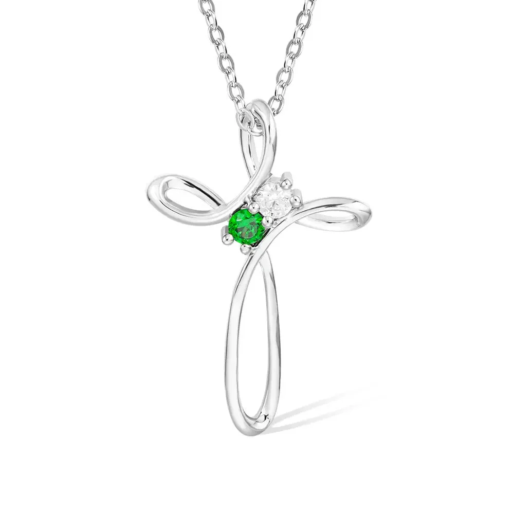 Personalized Cross Necklace with Custom Birthstones - Image 11