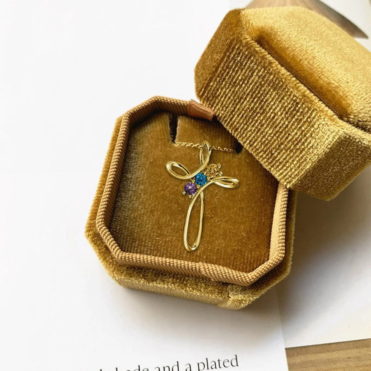 Personalized Cross Necklace with Custom Birthstones - Image 4