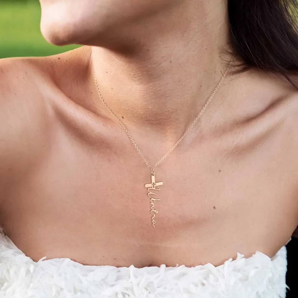 Personalized Cross Pendant Necklace with Name Crucifix Jewelry Christening Baptism First Communion Gift for Her - Image 5