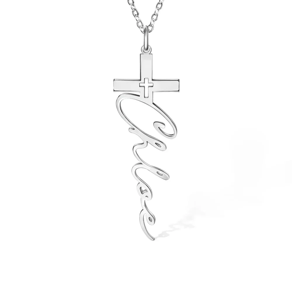 Personalized Cross Pendant Necklace with Name Crucifix Jewelry Christening Baptism First Communion Gift for Her - Image 6