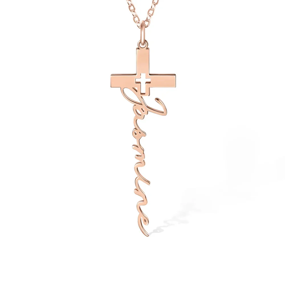 Personalized Cross Pendant Necklace with Name Crucifix Jewelry Christening Baptism First Communion Gift for Her - Image 7