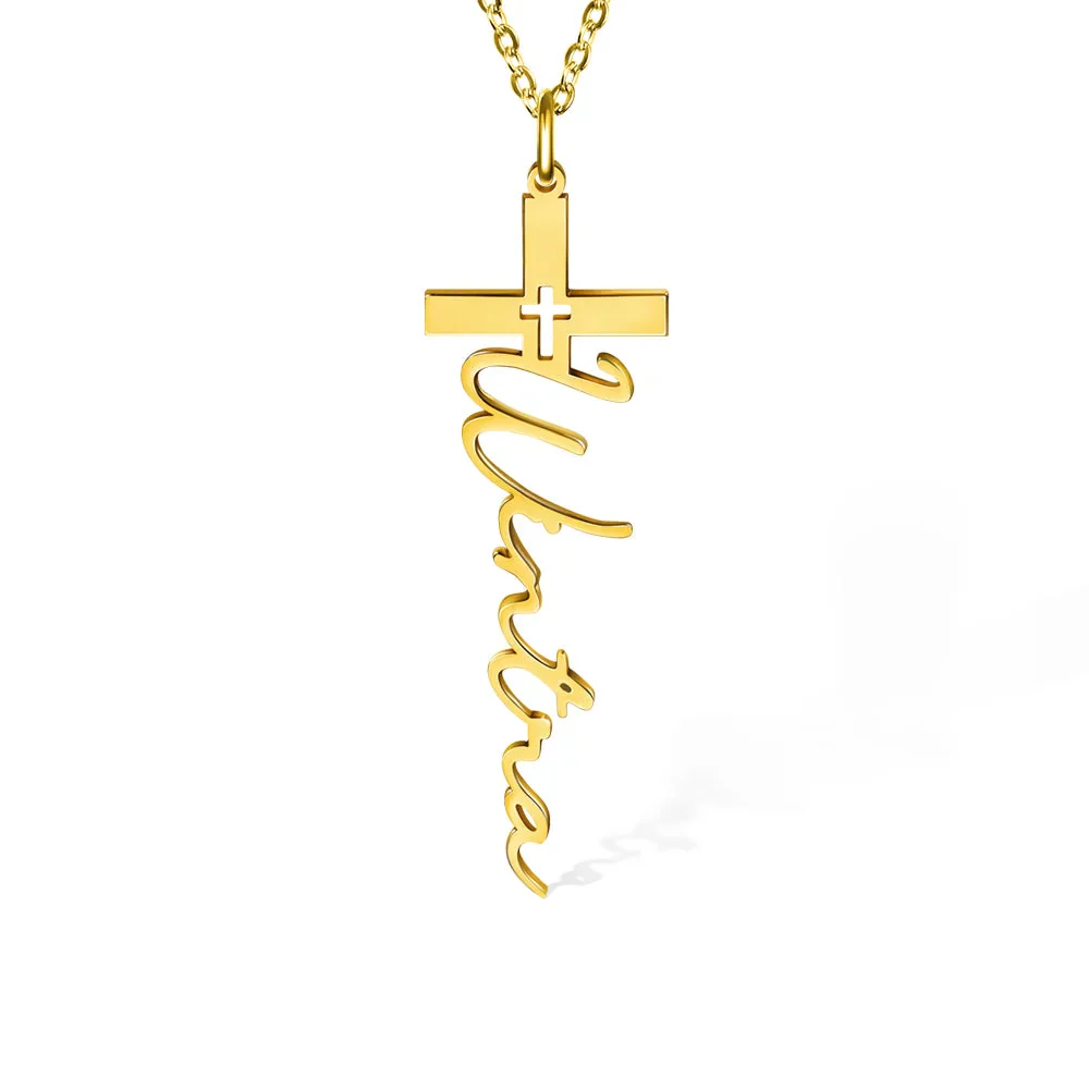 Personalized Cross Pendant Necklace with Name Crucifix Jewelry Christening Baptism First Communion Gift for Her - Image 8