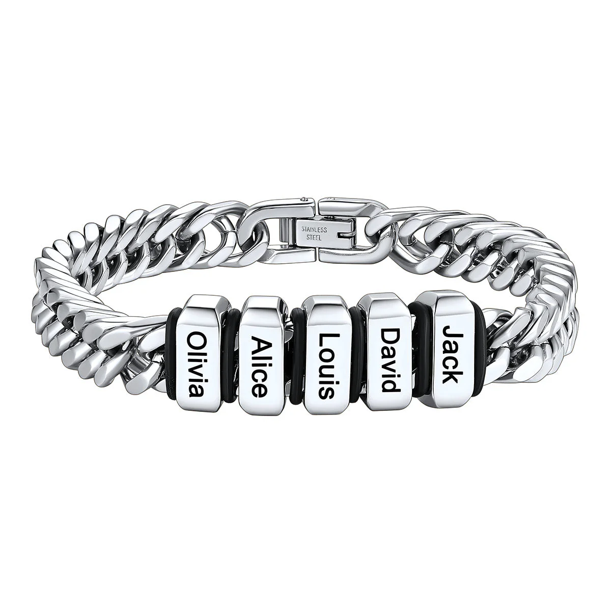 Personalized Cuban Chain Name Beads Bracelet Gift For Dad, Son, Husband
