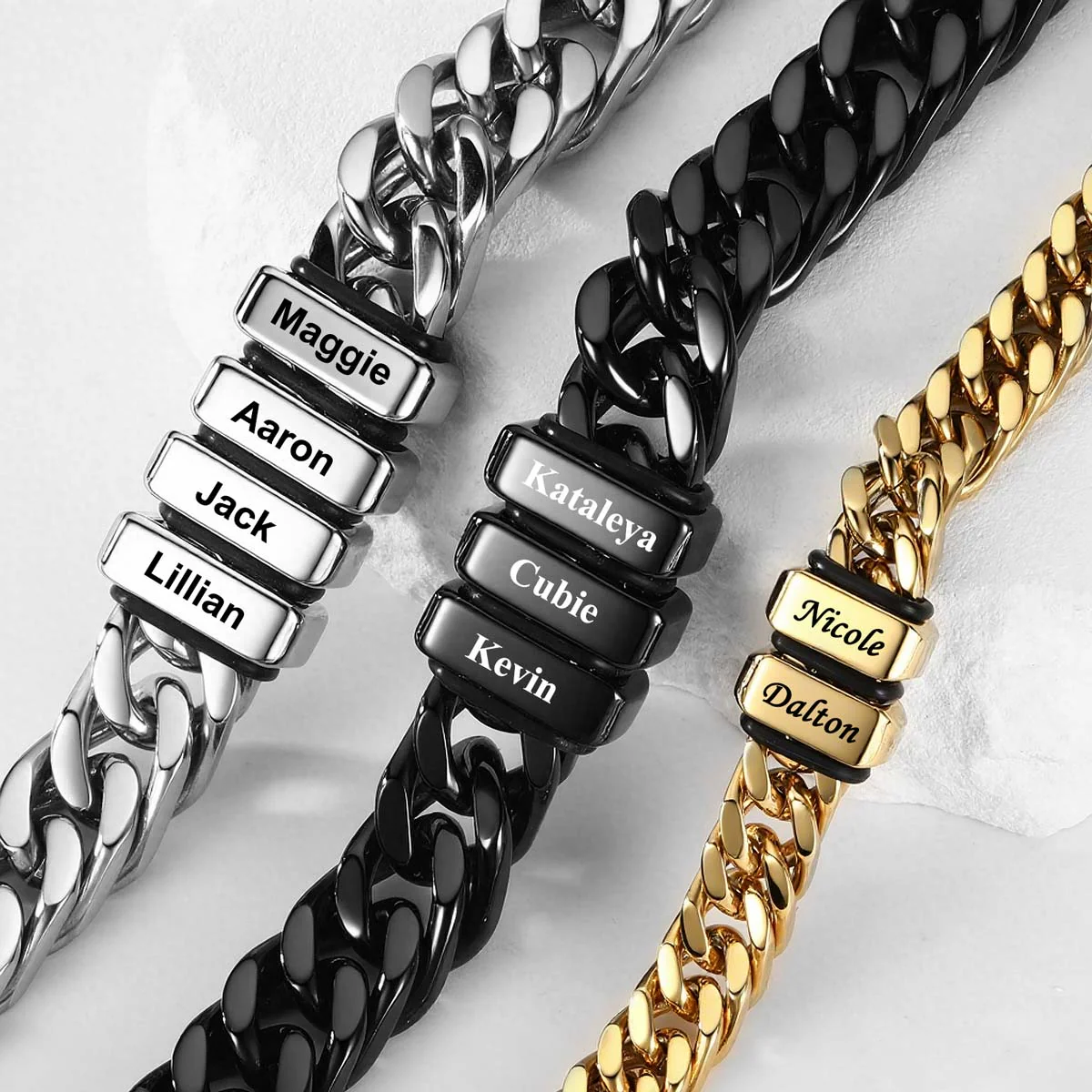 Personalized Cuban Chain Name Beads Bracelet Gift For Dad, Son, Husband - Image 4