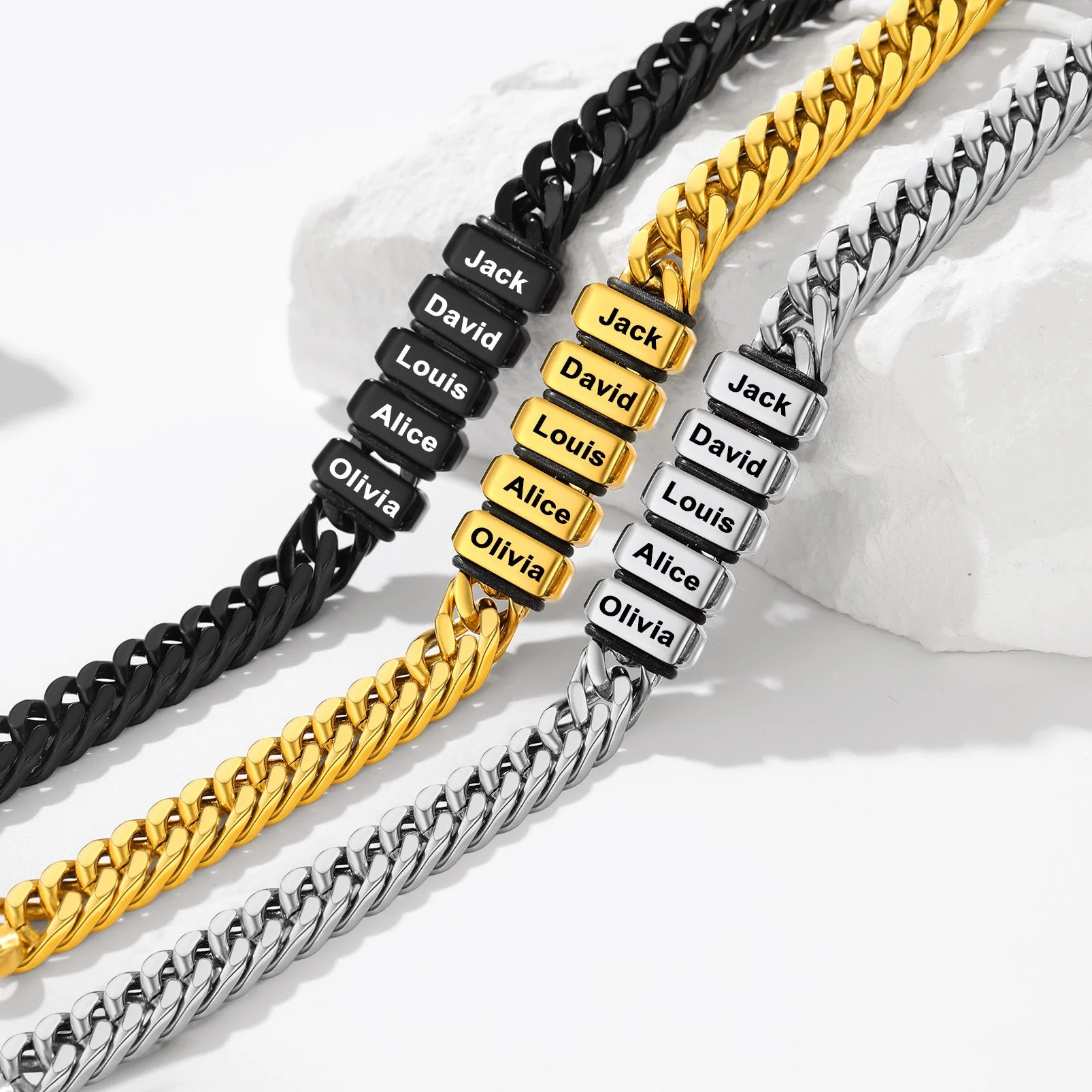 Personalized Cuban Chain Name Beads Bracelet Gift For Dad, Son, Husband - Image 8