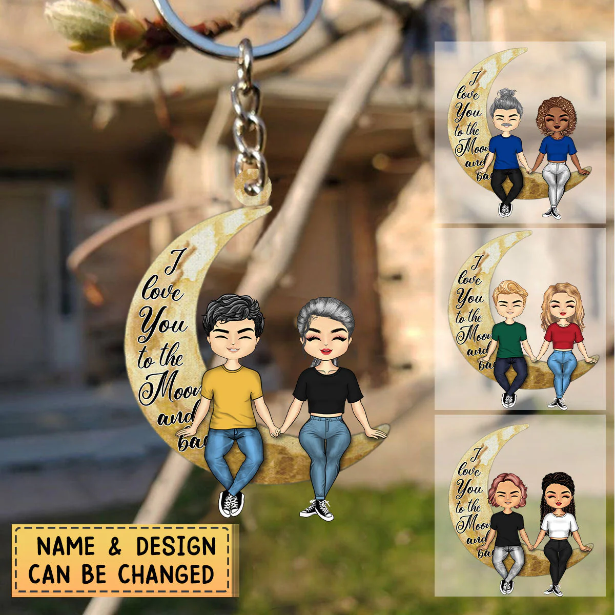 Personalized Custom Acrylic Keychain For Couple - I Love You To The Moon And Back - Image 2