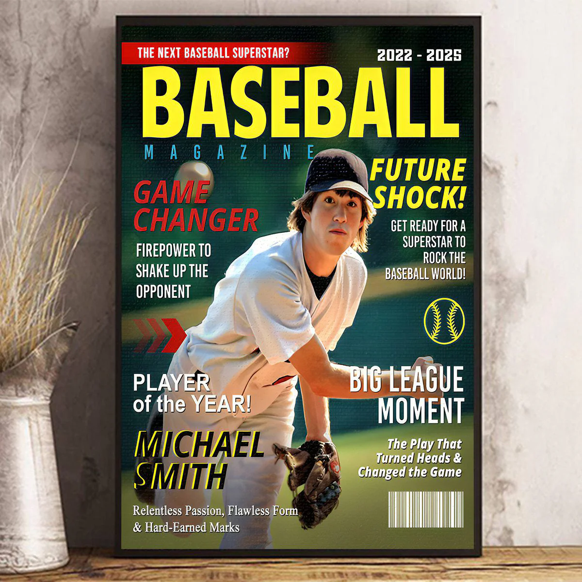 Personalized Custom Baseball Magazine Cover Canvas, Graduation Gifts for Baseball Player