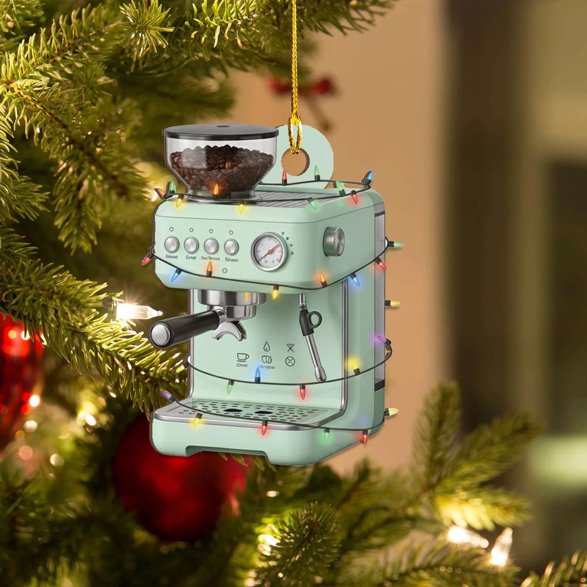 Personalized Custom Coffee Grinder Ornament: Barista Gift, Christmas Tree Decor - Image 3