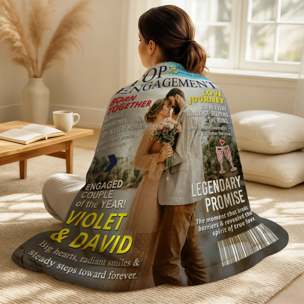 Personalized Custom Couple Photo Engagement Magazine Cover Blanket, Wedding Keepsake - Image 2