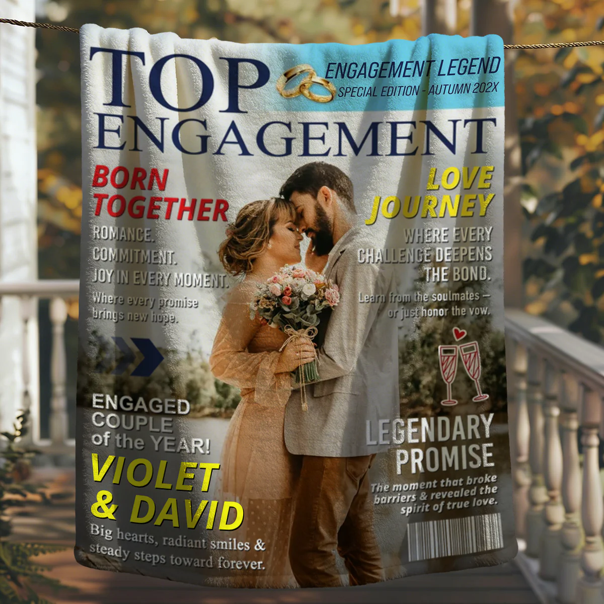 Personalized Custom Couple Photo Engagement Magazine Cover Blanket, Wedding Keepsake - Image 4